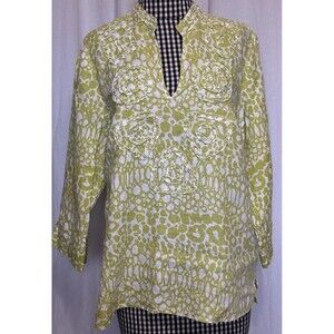 Susan Bristol 100% Linen Tunic Women’s Size Large Ruffle Flower Detail V-Neck